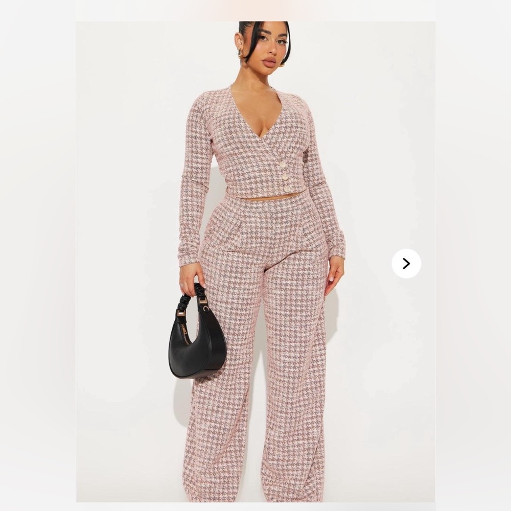 Women's Fashion Nova Pink Houndstooth Pants Set